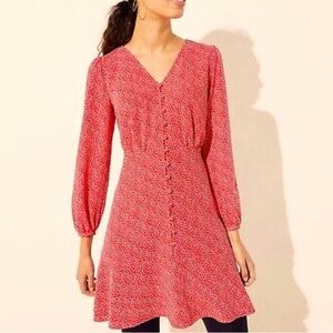 LOFT Red Heart ♥️ Long Sleeve Flare Dress